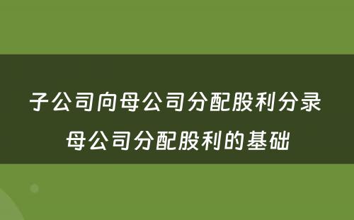 子公司向母公司分配股利分录 母公司分配股利的基础