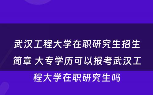 武汉工程大学在职研究生招生简章 大专学历可以报考武汉工程大学在职研究生吗