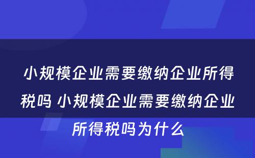 小规模企业需要缴纳企业所得税吗 小规模企业需要缴纳企业所得税吗为什么