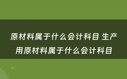 原材料属于什么会计科目 生产用原材料属于什么会计科目