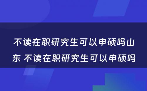 不读在职研究生可以申硕吗山东 不读在职研究生可以申硕吗