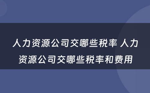 人力资源公司交哪些税率 人力资源公司交哪些税率和费用