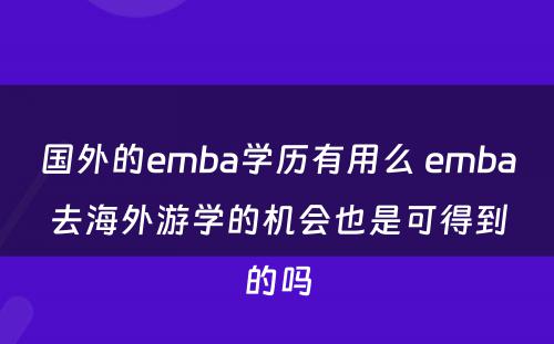 国外的emba学历有用么 emba去海外游学的机会也是可得到的吗