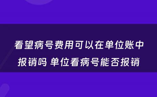 看望病号费用可以在单位账中报销吗 单位看病号能否报销