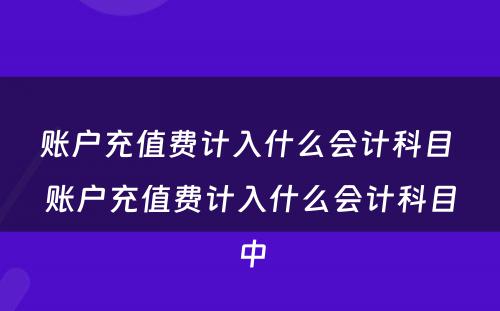 账户充值费计入什么会计科目 账户充值费计入什么会计科目中
