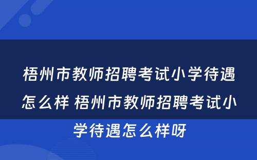 梧州市教师招聘考试小学待遇怎么样 梧州市教师招聘考试小学待遇怎么样呀