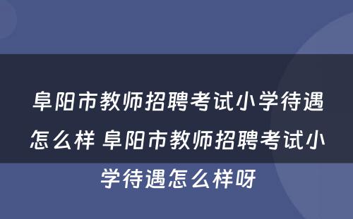 阜阳市教师招聘考试小学待遇怎么样 阜阳市教师招聘考试小学待遇怎么样呀