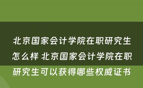 北京国家会计学院在职研究生怎么样 北京国家会计学院在职研究生可以获得哪些权威证书