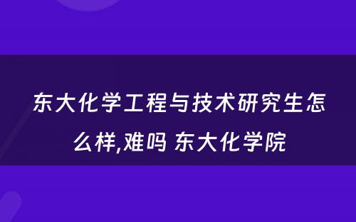东大化学工程与技术研究生怎么样,难吗 东大化学院
