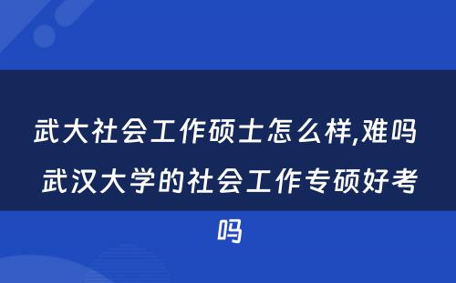 武大社会工作硕士怎么样,难吗 武汉大学的社会工作专硕好考吗