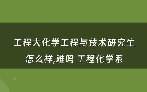 工程大化学工程与技术研究生怎么样,难吗 工程化学系