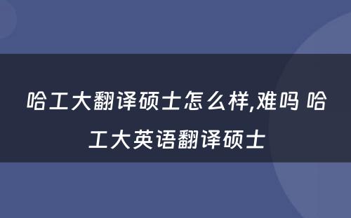 哈工大翻译硕士怎么样,难吗 哈工大英语翻译硕士