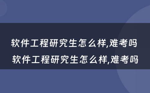 软件工程研究生怎么样,难考吗 软件工程研究生怎么样,难考吗
