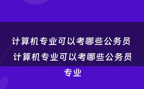 计算机专业可以考哪些公务员 计算机专业可以考哪些公务员专业