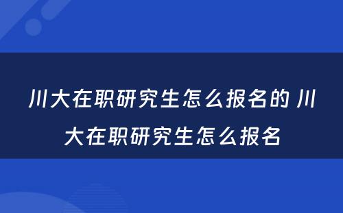 川大在职研究生怎么报名的 川大在职研究生怎么报名