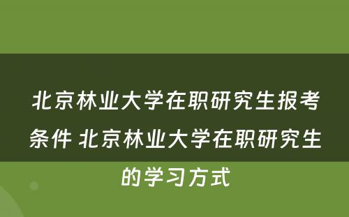北京林业大学在职研究生报考条件 北京林业大学在职研究生的学习方式