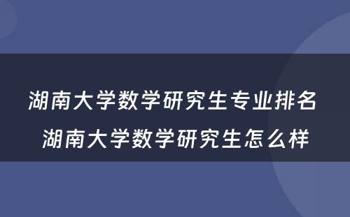 湖南大学数学研究生专业排名 湖南大学数学研究生怎么样