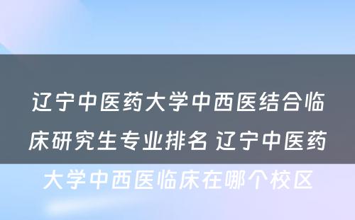 辽宁中医药大学中西医结合临床研究生专业排名 辽宁中医药大学中西医临床在哪个校区