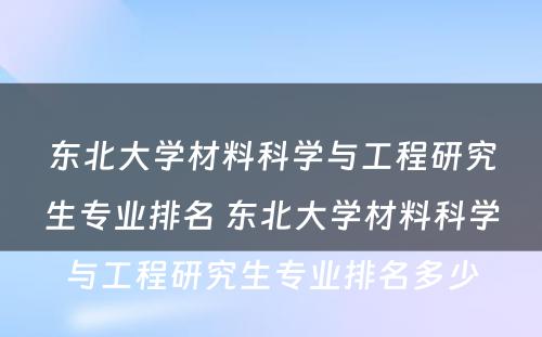 东北大学材料科学与工程研究生专业排名 东北大学材料科学与工程研究生专业排名多少