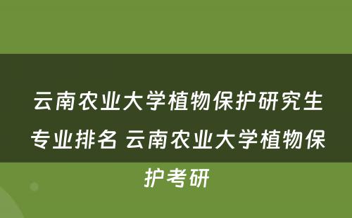 云南农业大学植物保护研究生专业排名 云南农业大学植物保护考研