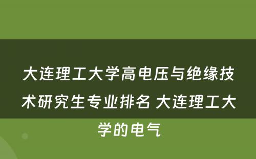 大连理工大学高电压与绝缘技术研究生专业排名 大连理工大学的电气