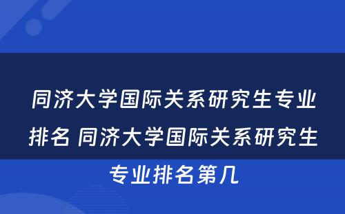 同济大学国际关系研究生专业排名 同济大学国际关系研究生专业排名第几