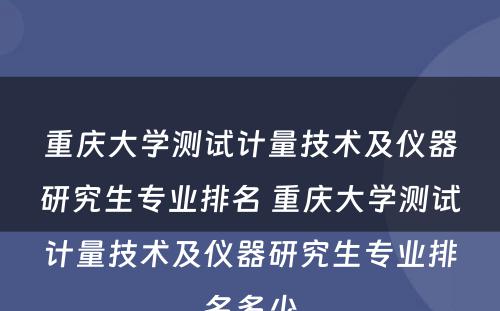重庆大学测试计量技术及仪器研究生专业排名 重庆大学测试计量技术及仪器研究生专业排名多少