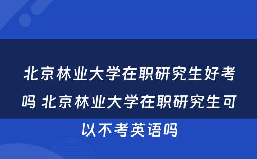 北京林业大学在职研究生好考吗 北京林业大学在职研究生可以不考英语吗