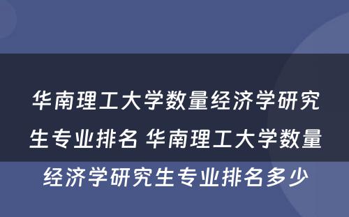 华南理工大学数量经济学研究生专业排名 华南理工大学数量经济学研究生专业排名多少