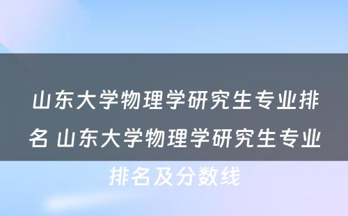 山东大学物理学研究生专业排名 山东大学物理学研究生专业排名及分数线