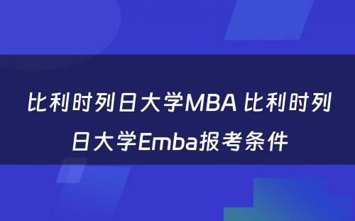 比利时列日大学MBA 比利时列日大学Emba报考条件