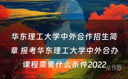 华东理工大学中外合作招生简章 报考华东理工大学中外合办课程需要什么条件2022