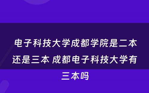 电子科技大学成都学院是二本还是三本 成都电子科技大学有三本吗