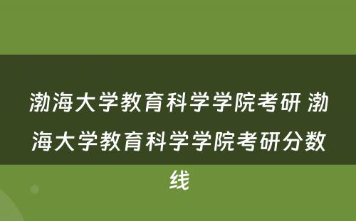 渤海大学教育科学学院考研 渤海大学教育科学学院考研分数线