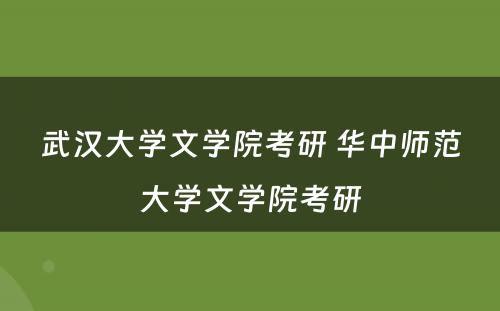 武汉大学文学院考研 华中师范大学文学院考研