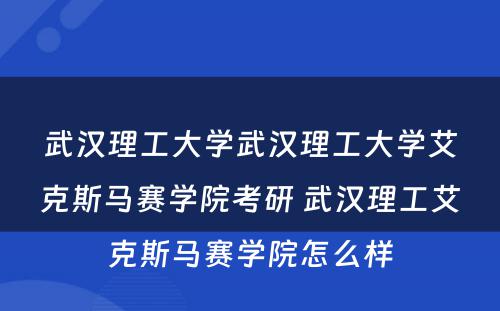 武汉理工大学武汉理工大学艾克斯马赛学院考研 武汉理工艾克斯马赛学院怎么样