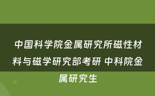 中国科学院金属研究所磁性材料与磁学研究部考研 中科院金属研究生