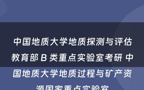 中国地质大学地质探测与评估教育部 B 类重点实验室考研 中国地质大学地质过程与矿产资源国家重点实验室