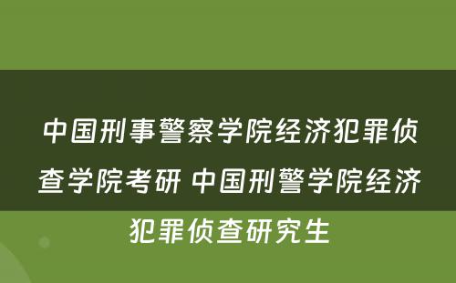 中国刑事警察学院经济犯罪侦查学院考研 中国刑警学院经济犯罪侦查研究生