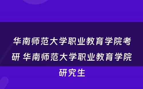 华南师范大学职业教育学院考研 华南师范大学职业教育学院研究生