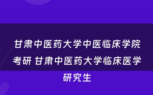 甘肃中医药大学中医临床学院考研 甘肃中医药大学临床医学研究生