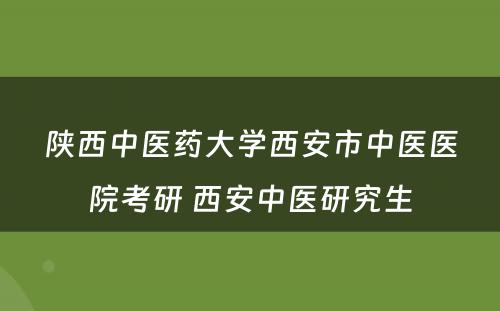 陕西中医药大学西安市中医医院考研 西安中医研究生
