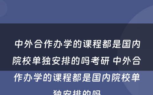 中外合作办学的课程都是国内院校单独安排的吗考研 中外合作办学的课程都是国内院校单独安排的吗