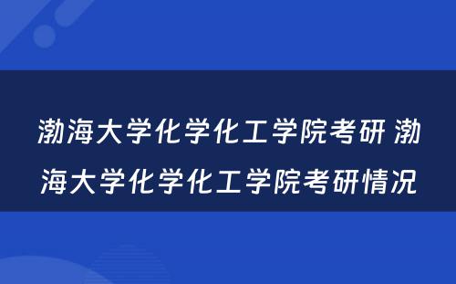 渤海大学化学化工学院考研 渤海大学化学化工学院考研情况