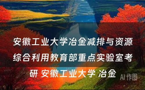 安徽工业大学冶金减排与资源综合利用教育部重点实验室考研 安徽工业大学 冶金