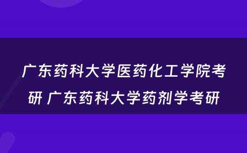 广东药科大学医药化工学院考研 广东药科大学药剂学考研