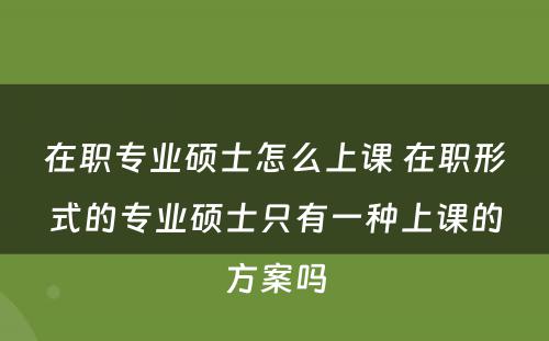 在职专业硕士怎么上课 在职形式的专业硕士只有一种上课的方案吗