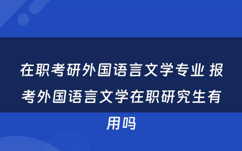 在职考研外国语言文学专业 报考外国语言文学在职研究生有用吗