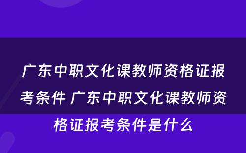 广东中职文化课教师资格证报考条件 广东中职文化课教师资格证报考条件是什么