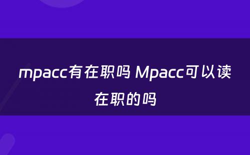 mpacc有在职吗 Mpacc可以读在职的吗